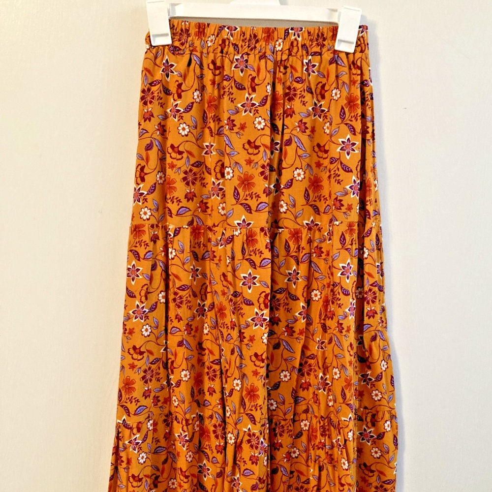 Maxi Orange Skirt with Floral Print